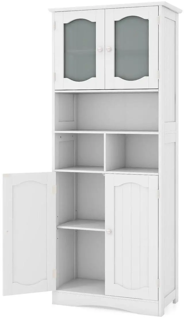 Main image of SlickBlue 58.5 Inch Freestanding Linen Bathroom Storage Cabinet with Frost Glass Doors
