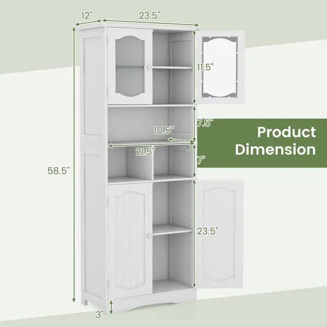 Alt view image 5 of 7 - SlickBlue 58.5 Inch Freestanding Linen Bathroom Storage Cabinet with Frost Glass Doors