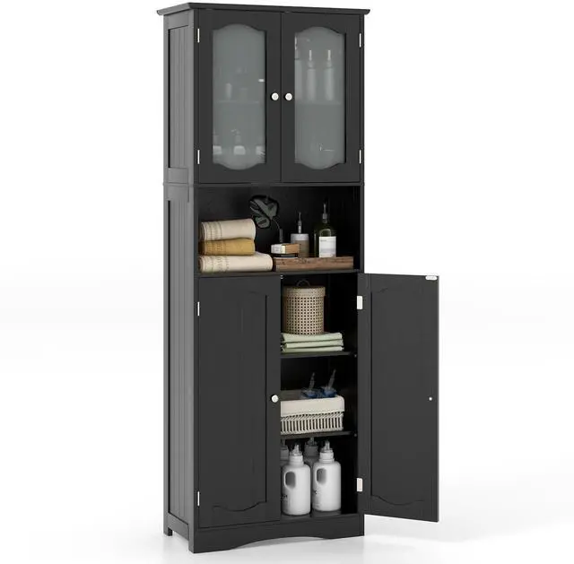 Alt view image 4 of 7 - SlickBlue 64.5 Inches Tall Bathroom Storage Cabinet with Frost Glass Doors and Shelves