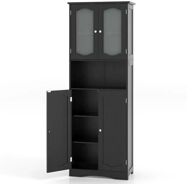 Main image of SlickBlue 64.5 Inches Tall Bathroom Storage Cabinet with Frost Glass Doors and Shelves