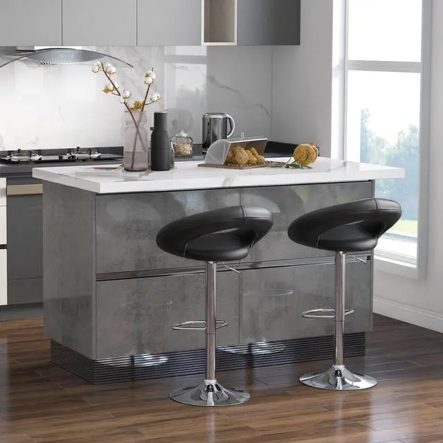 Alt view image 3 of 7 - SlickBlue Height Adjustable Bar Stools Set of 2 with Hollow Back and Footrest