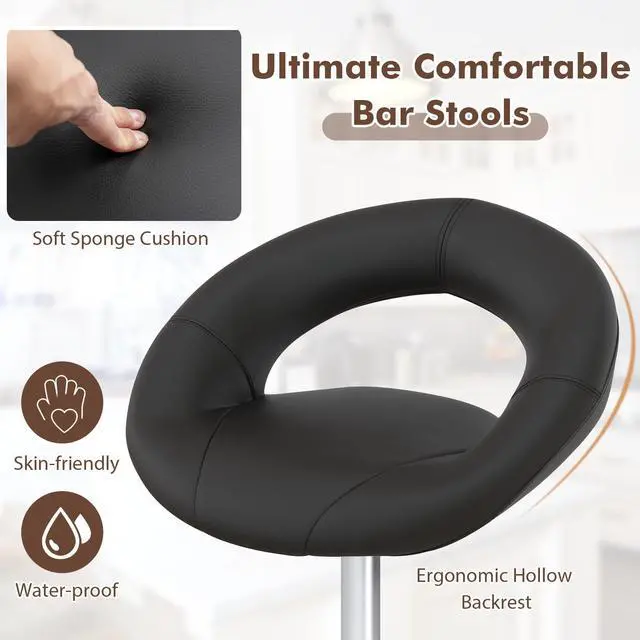 Alt view image 5 of 7 - SlickBlue Height Adjustable Bar Stools Set of 2 with Hollow Back and Footrest