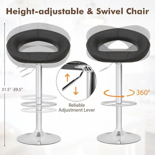 Alt view image 6 of 7 - SlickBlue Height Adjustable Bar Stools Set of 2 with Hollow Back and Footrest