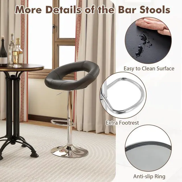 Alt view image 7 of 7 - SlickBlue Height Adjustable Bar Stools Set of 2 with Hollow Back and Footrest