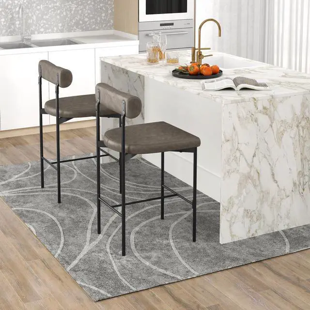 Alt view image 3 of 7 - SlickBlue 20 Inch Upholstered Bar Stools Set of 2 Counter Height Bar Chairs with  Backrest-Gray