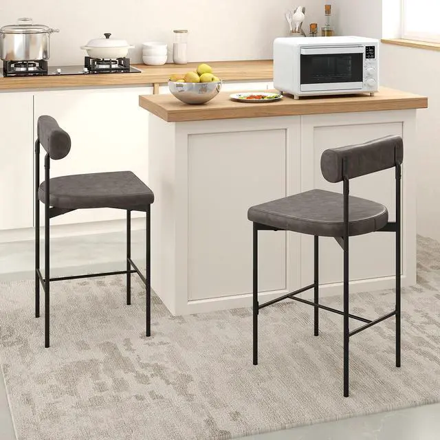Alt view image 2 of 7 - SlickBlue 20 Inch Upholstered Bar Stools Set of 2 Counter Height Bar Chairs with  Backrest-Gray