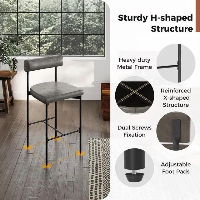 Alt view image 5 of 7 - SlickBlue 20 Inch Upholstered Bar Stools Set of 2 Counter Height Bar Chairs with  Backrest-Gray