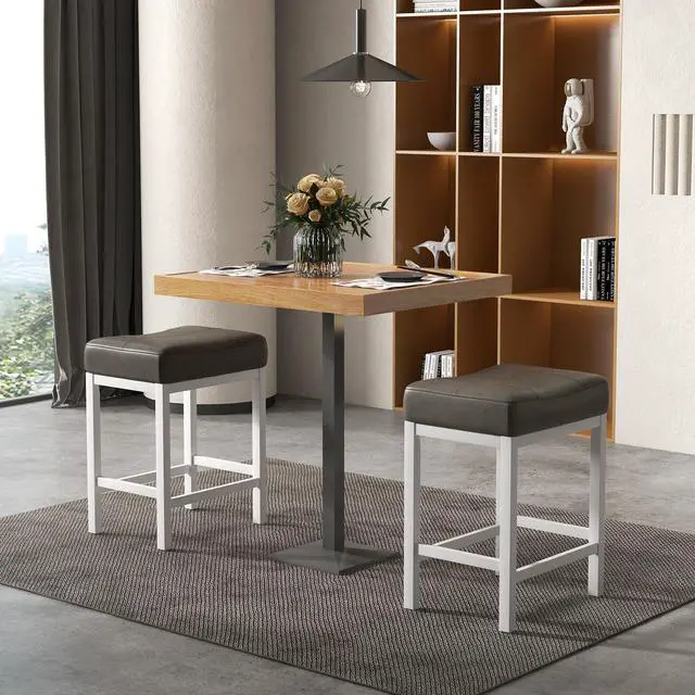 Alt view image 3 of 7 - SlickBlue 24.5 Inches Linen Fabric Saddle Stools Set of 2 with Cushioned Seat
