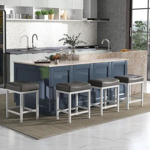 Alt view image 5 of 7 - SlickBlue 24.5 Inches Linen Fabric Saddle Stools Set of 2 with Cushioned Seat
