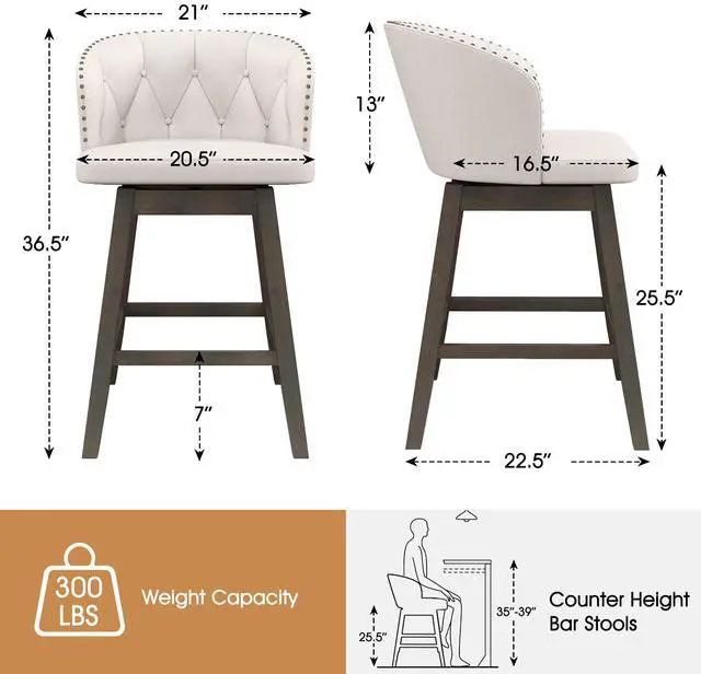 Alt view image 4 of 7 - SlickBlue Counter Height Fabric Upholstered Bar Stools Set of 2