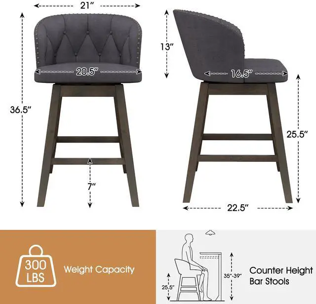 Alt view image 4 of 7 - SlickBlue Counter Height Fabric Upholstered Bar Stools Set of 2