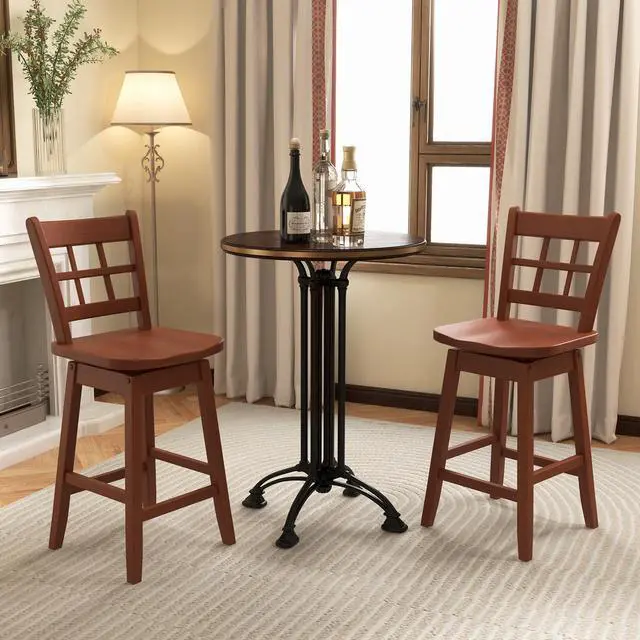 Alt view image 2 of 7 - SlickBlue Counter Height Barstools Set of 2 with 6-Grid Hollow Back and Seat