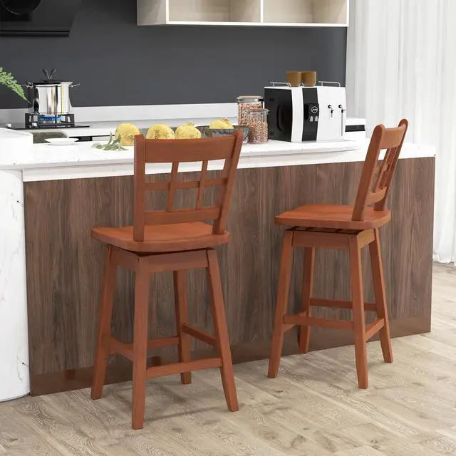 Alt view image 3 of 7 - SlickBlue Counter Height Barstools Set of 2 with 6-Grid Hollow Back and Seat