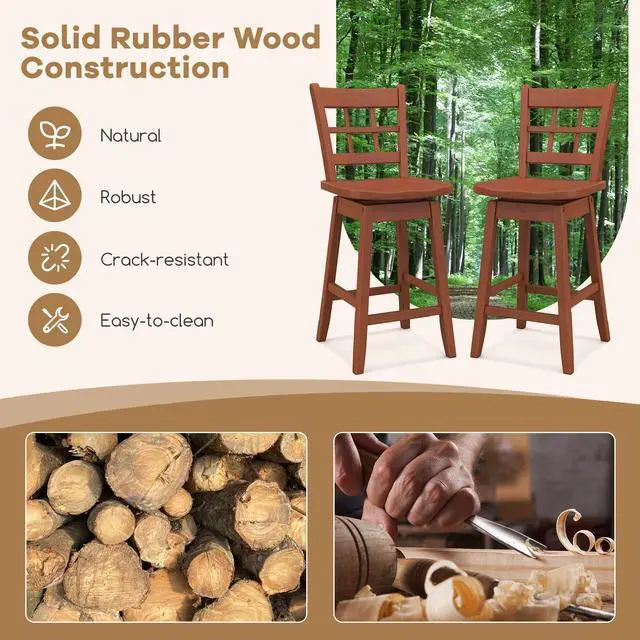 Alt view image 7 of 7 - SlickBlue Counter Height Barstools Set of 2 with 6-Grid Hollow Back and Seat