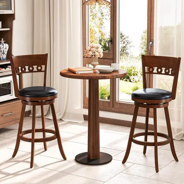Alt view image 2 of 7 - SlickBlue Set of 2 Swivel Bar Stools with Rubber Wood Frame-30.5 inches