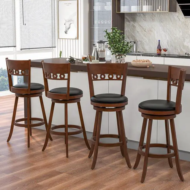 Alt view image 3 of 7 - SlickBlue Set of 2 Swivel Bar Stools with Rubber Wood Frame-30.5 inches