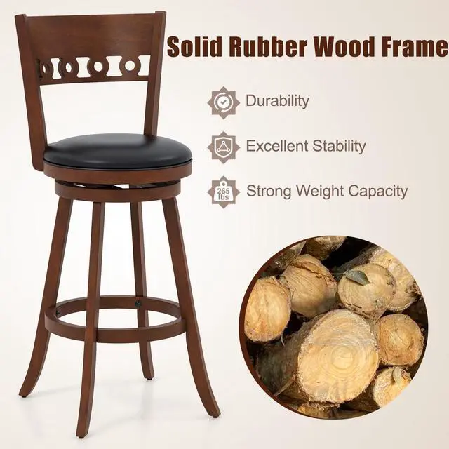 Alt view image 5 of 7 - SlickBlue Set of 2 Swivel Bar Stools with Rubber Wood Frame-30.5 inches