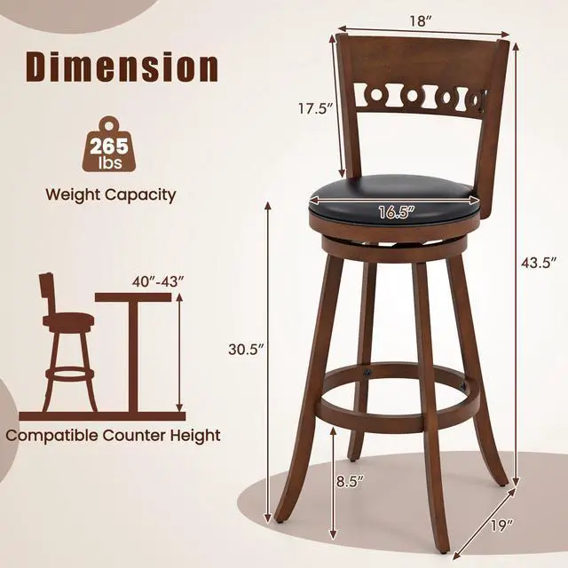 Alt view image 4 of 7 - SlickBlue Set of 2 Swivel Bar Stools with Rubber Wood Frame-30.5 inches