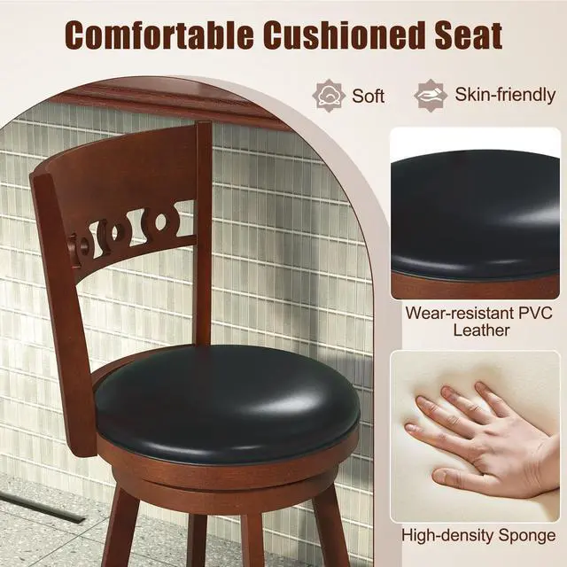 Alt view image 6 of 7 - SlickBlue Set of 2 Swivel Bar Stools with Rubber Wood Frame-30.5 inches