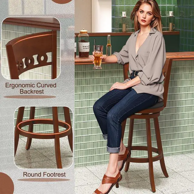 Alt view image 7 of 7 - SlickBlue Set of 2 Swivel Bar Stools with Rubber Wood Frame-30.5 inches