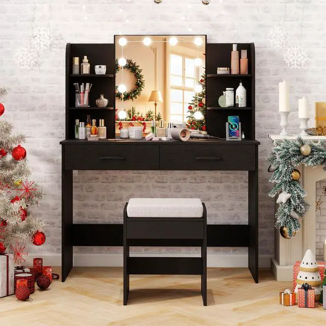 Alt view image 3 of 7 - SlickBlue Vanity Set with Lighted Mirror and Stool with Power Outlet
