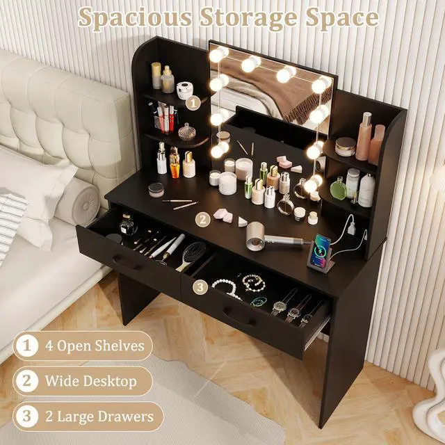 Alt view image 7 of 7 - SlickBlue Vanity Set with Lighted Mirror and Stool with Power Outlet