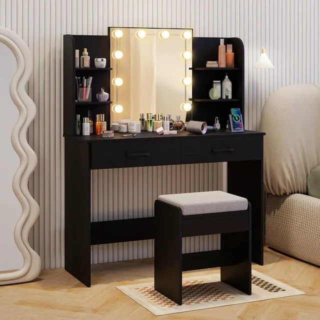 Alt view image 6 of 7 - SlickBlue Vanity Set with Lighted Mirror and Stool with Power Outlet