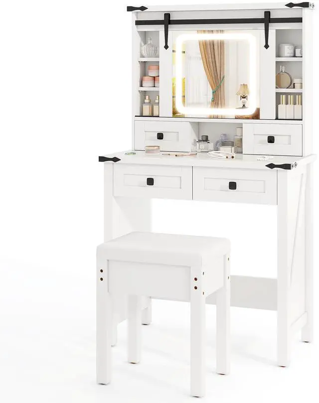 Main image of SlickBlue Makeup Vanity Desk with Mirror and Adjustable Storage Shelves-White