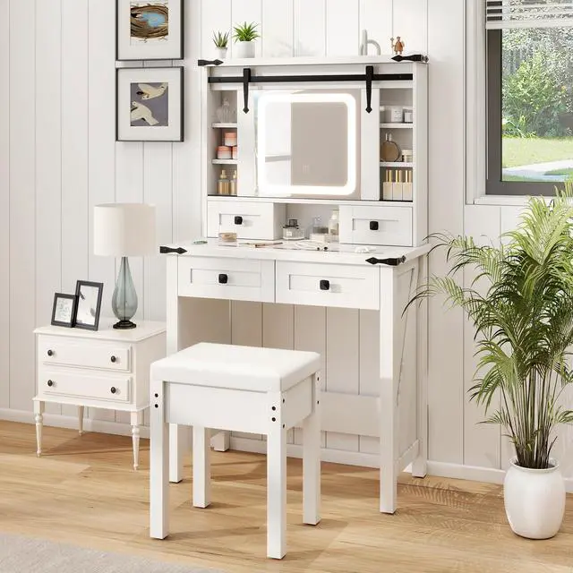 Alt view image 2 of 7 - SlickBlue Makeup Vanity Desk with Mirror and Adjustable Storage Shelves-White