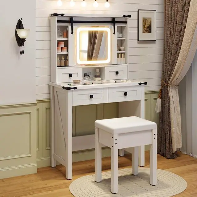 Alt view image 3 of 7 - SlickBlue Makeup Vanity Desk with Mirror and Adjustable Storage Shelves-White