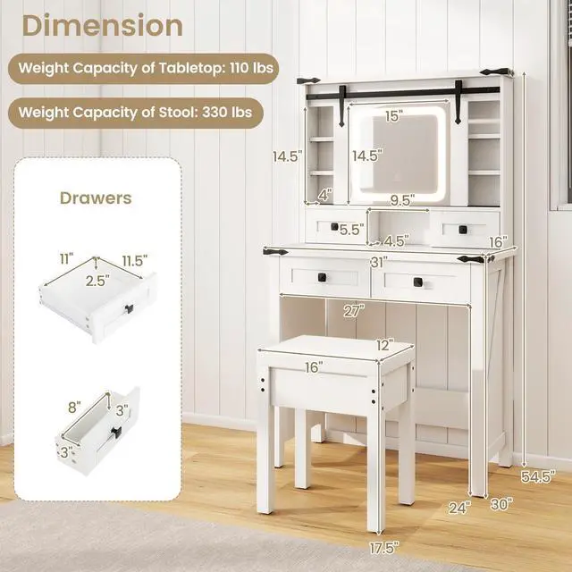 Alt view image 4 of 7 - SlickBlue Makeup Vanity Desk with Mirror and Adjustable Storage Shelves-White