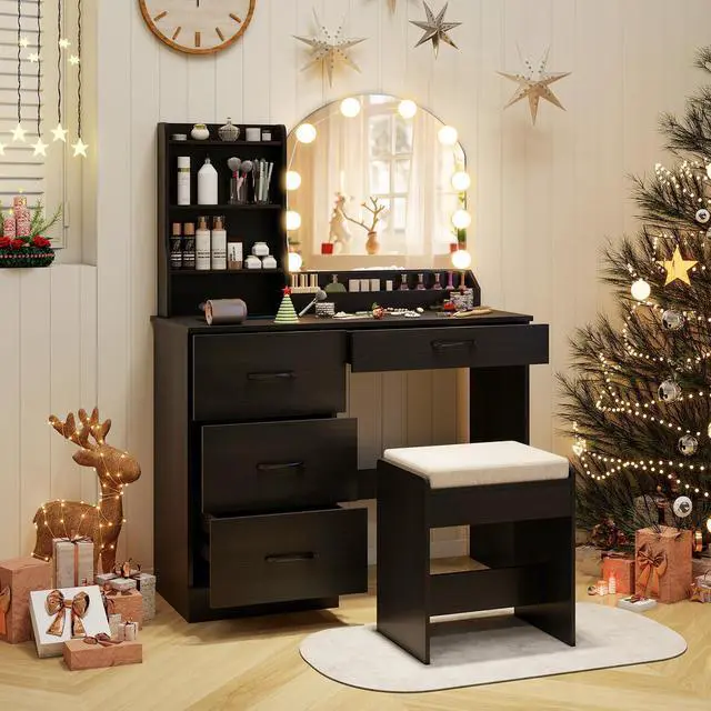 Alt view image 2 of 7 - SlickBlue Makeup Vanity Desk Dressing Table and Stool Set with Mirror and Lights