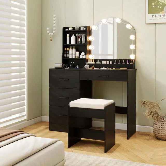 Alt view image 5 of 7 - SlickBlue Makeup Vanity Desk Dressing Table and Stool Set with Mirror and Lights