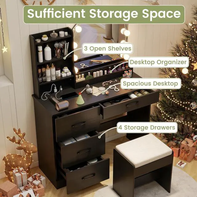 Alt view image 7 of 7 - SlickBlue Makeup Vanity Desk Dressing Table and Stool Set with Mirror and Lights