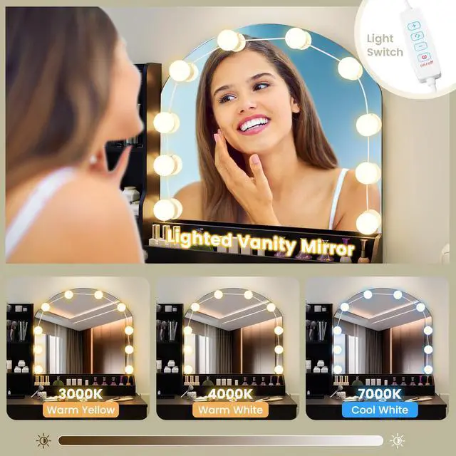 Alt view image 6 of 7 - SlickBlue Makeup Vanity Desk Dressing Table and Stool Set with Mirror and Lights