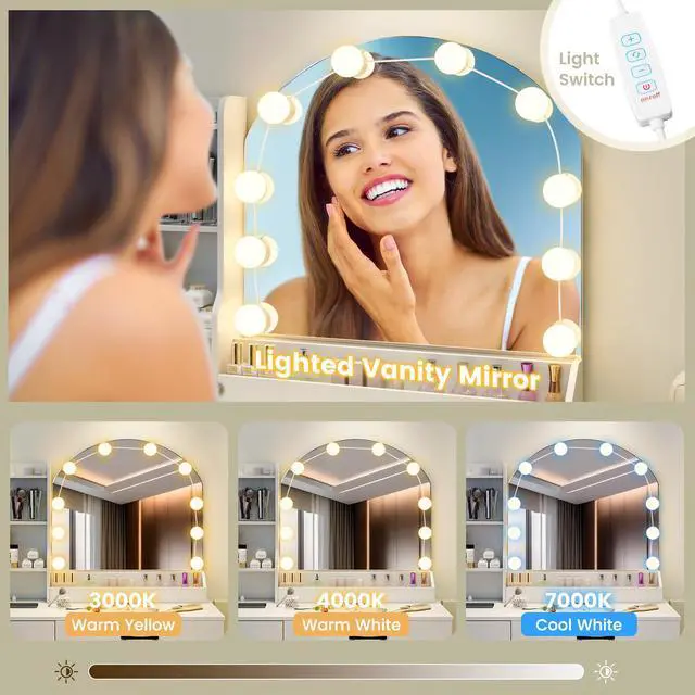 Alt view image 6 of 7 - SlickBlue Makeup Vanity Desk Dressing Table and Stool Set with Mirror and Lights