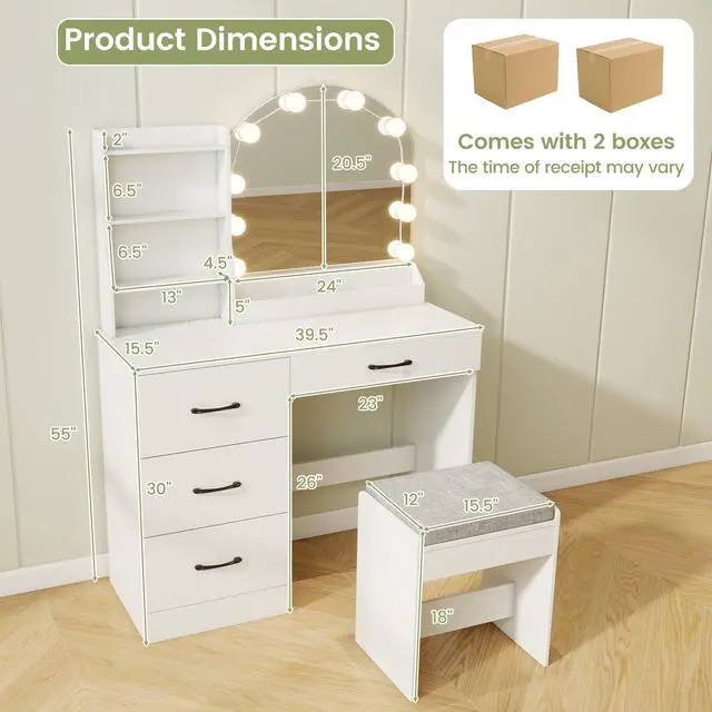 Alt view image 4 of 7 - SlickBlue Makeup Vanity Desk Dressing Table and Stool Set with Mirror and Lights
