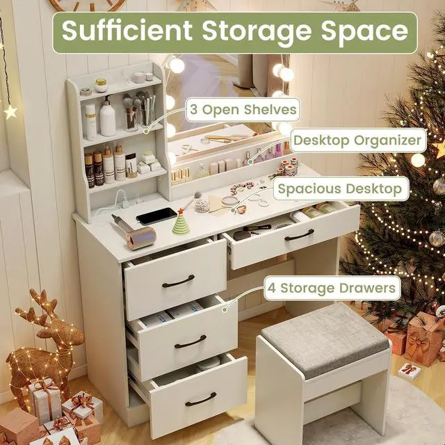 Alt view image 7 of 7 - SlickBlue Makeup Vanity Desk Dressing Table and Stool Set with Mirror and Lights