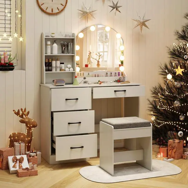 Alt view image 5 of 7 - SlickBlue Makeup Vanity Desk Dressing Table and Stool Set with Mirror and Lights