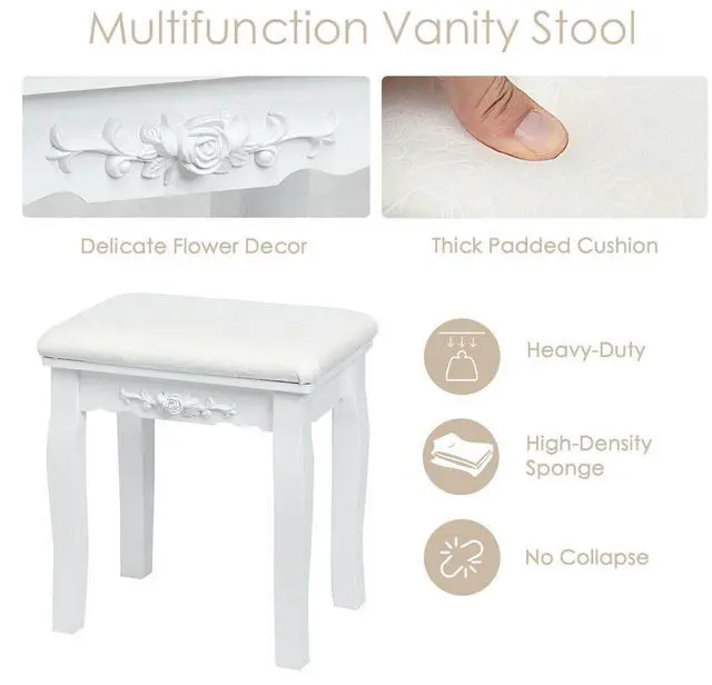 Alt view image 7 of 7 - SlickBlue 10 Dimmable Lights Vanity Table Set with Lighted Mirror and Cushioned Stool-White