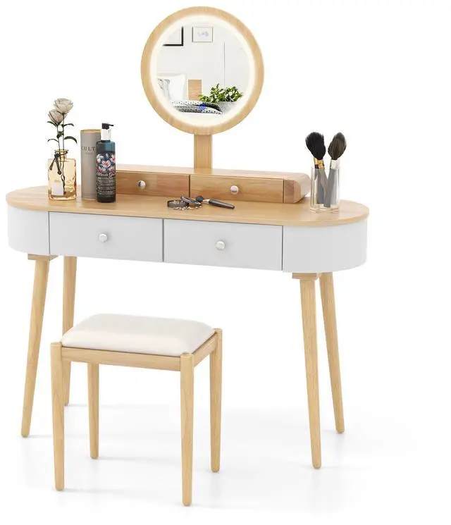 Alt view image 4 of 7 - SlickBlue Makeup Vanity Table Set with LED Mirror and 3 Spacious Drawers