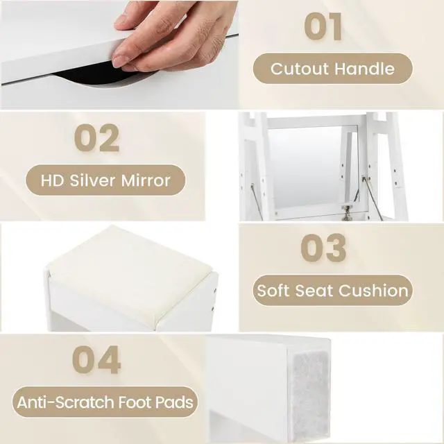 Alt view image 6 of 7 - SlickBlue Vanity Desk Set with Flip Top Mirror  Hidden Storage Compartments and Cushioned Stool-White