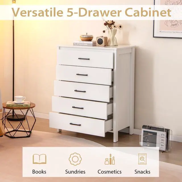 Alt view image 7 of 7 - SlickBlue Modern 5-Drawer Multipurpose Chest Dresser with Metal Handles