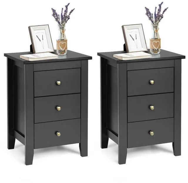 Main image of SlickBlue Set of 2 Nightstand End Beside Table Drawers-Black