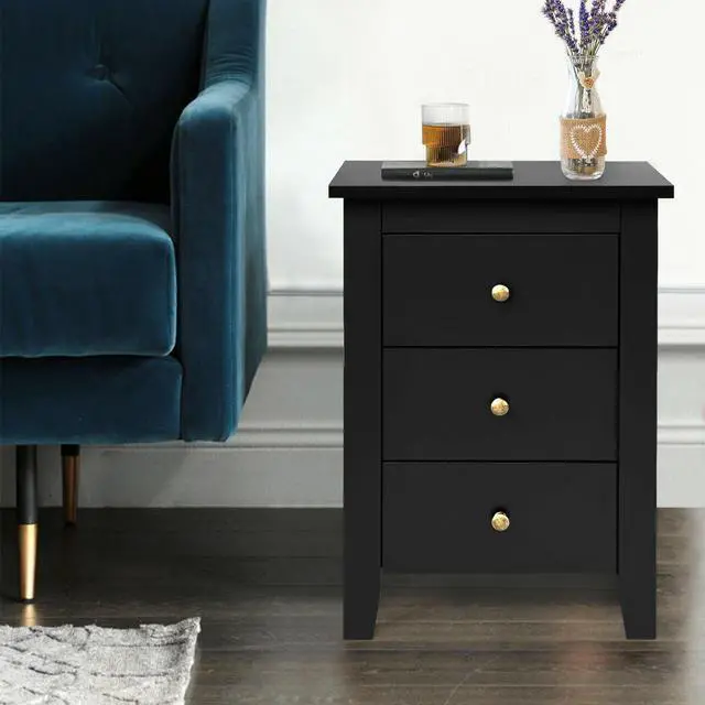 Alt view image 2 of 7 - SlickBlue Set of 2 Nightstand End Beside Table Drawers-Black