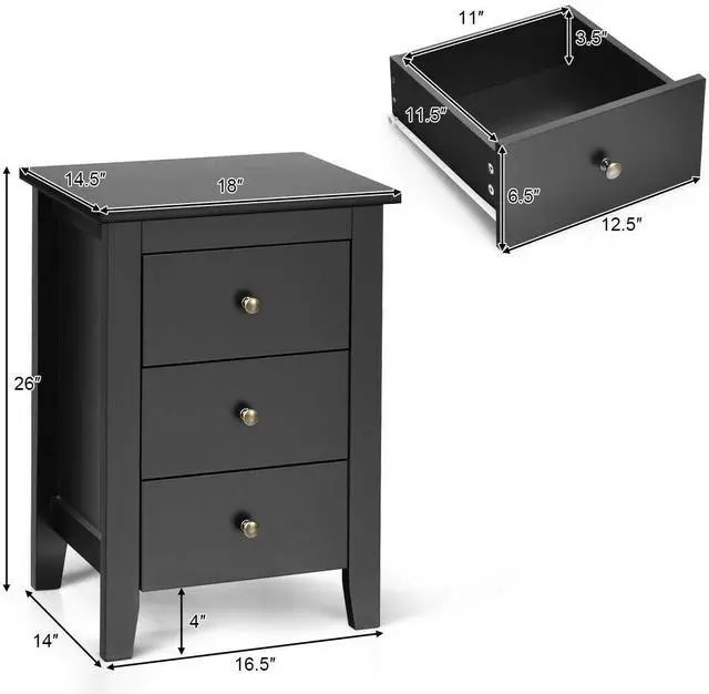 Alt view image 4 of 7 - SlickBlue Set of 2 Nightstand End Beside Table Drawers-Black