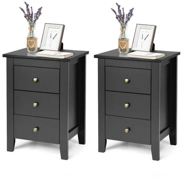 Alt view image 6 of 7 - SlickBlue Set of 2 Nightstand End Beside Table Drawers-Black