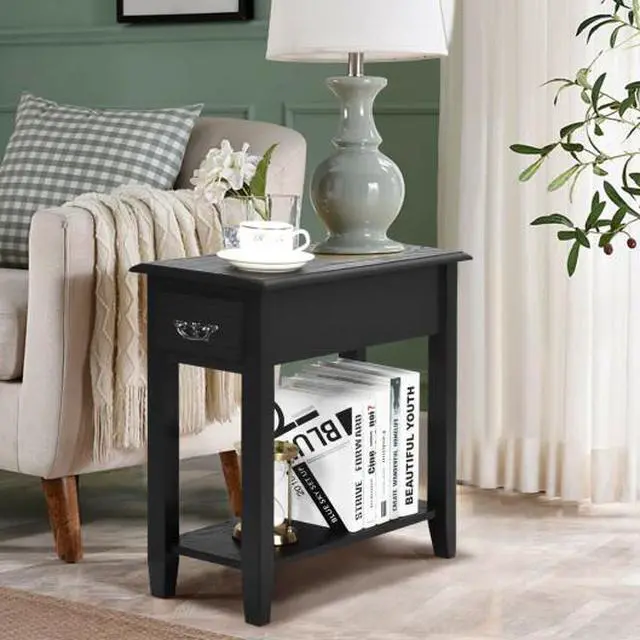 Alt view image 3 of 3 - SlickBlue 2 Tier End Bedside Sofa Side Table Narrow Nightstand