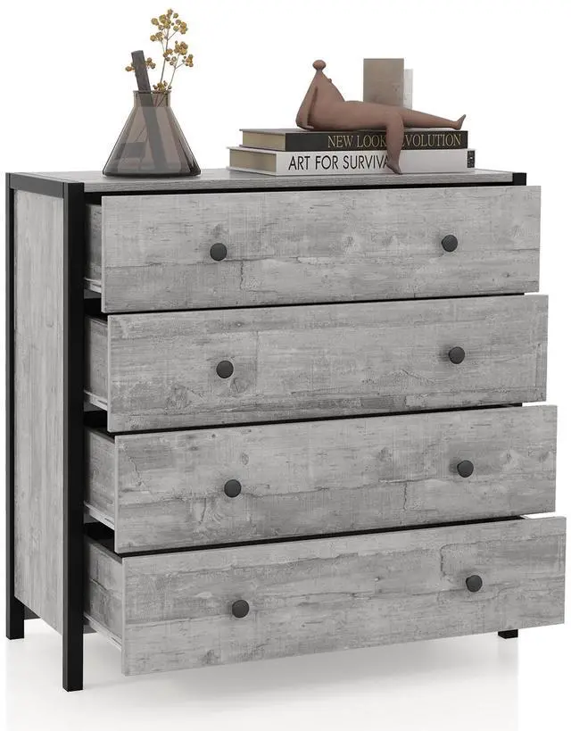 Alt view image 4 of 7 - SlickBlue 4-Drawer Dresser Modern Wooden Chest of Drawers for Bedroom Living Room