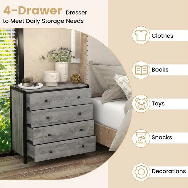 Alt view image 7 of 7 - SlickBlue 4-Drawer Dresser Modern Wooden Chest of Drawers for Bedroom Living Room